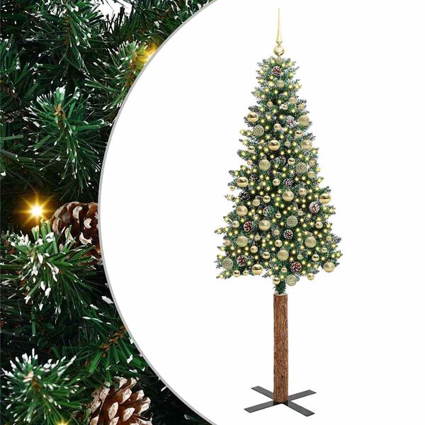 vidaXL Mj&oacute;tt j&oacute;latr&eacute; me&eth; 300 LED Gr&aelig;nn 210 cm PVC og solid furuvi&eth;