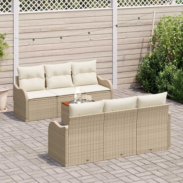 vidaXL Gar&eth;s&oacute;fa sett me&eth; geymslu 7 pcs Beige og krem p&oacute;l&yacute;rattan