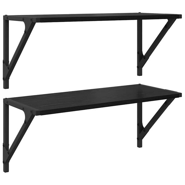vidaXL Vegghyllur 2 pcs Svartur Eik 60 x 25 x 25,5 cm Samsettur vi&eth;ur
