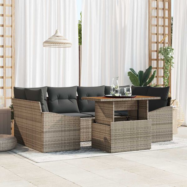 vidaXL Garðsófa sett með geymslu 7 pcs Grár Poly rattan