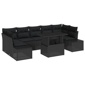 vidaXL S&oacute;fasett me&eth; p&uacute;&eth;i 8 pcs Svartur p&oacute;l&yacute;rattan