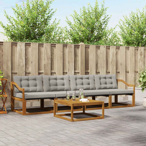 vidaXL &Uacute;ti s&oacute;fasett me&eth; p&uacute;&eth;i 5 pcs N&aacute;tt&uacute;rulegt og Lj&oacute;st Gr&aacute;tt