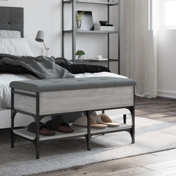 vidaXL Sk&oacute;bekkur Gr&aacute;r Sonoma 82x42x45 cm Samsettur Vi&eth;ur