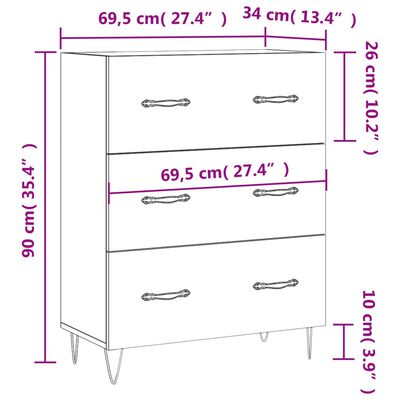 vidaXL Skenkur Grár Sonoma Eik 69,5x34x90 cm Samsettur Viður