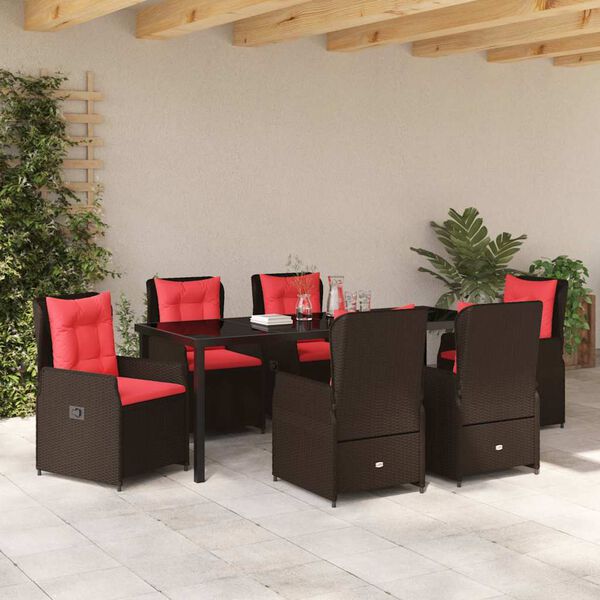 vidaXL Gar&eth;ur bor&eth;sett 7 pcs Br&uacute;nn Poly rattan