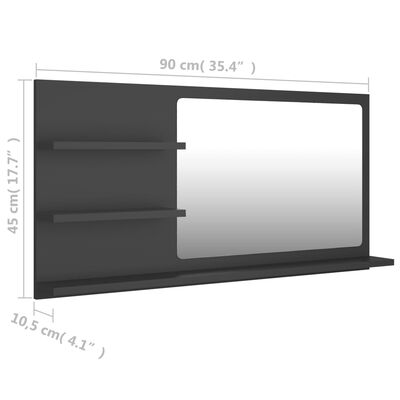 805017 vidaXL Bathroom Mirror Grey 90x10,5x45 cm Chipboard