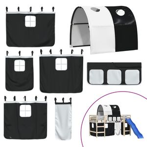 vidaXL Gluggatj&ouml;ld fyrir Kojur me&eth; G&ouml;ngum Hv&iacute;t og Sv&ouml;rt P&oacute;l&yacute;ester