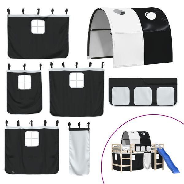 vidaXL Gluggatj&ouml;ld fyrir Kojur me&eth; G&ouml;ngum Hv&iacute;t og Sv&ouml;rt P&oacute;l&yacute;ester