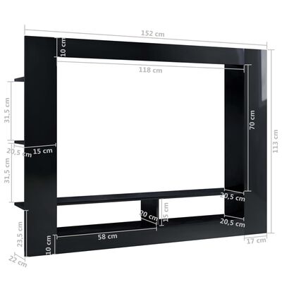 800745 vidaXL TV Cabinet High Gloss Black 152x22x113 cm Chipboard