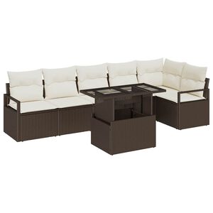 vidaXL Gar&eth;s&oacute;fa sett me&eth; p&uacute;&eth;i 7 pcs Br&uacute;nn Poly rattan