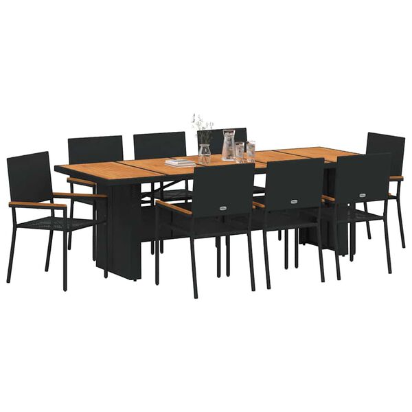 vidaXL Gar&eth;ur bor&eth;sett 9 pcs Svartur p&oacute;l&yacute;rattan