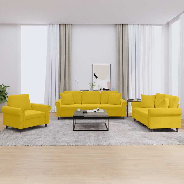 vidaXL 3 hluta S&oacute;fasett me&eth; Sessum Gult Flauel