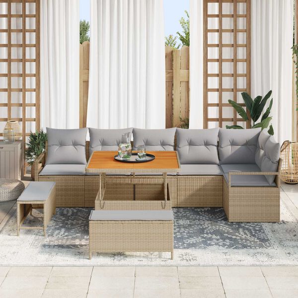 vidaXL Gar&eth;s&oacute;fa sett me&eth; p&uacute;&eth;i 9 pcs Drapplita&eth;ur Poly rattan