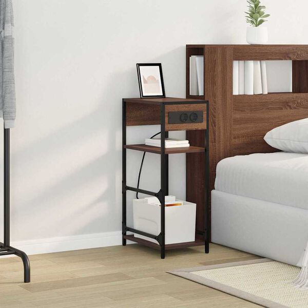 vidaXL Noat&ouml;flu sk&aacute;pur Br&uacute;nn eik 40 x 27 x 76 cm Samsettur vi&eth;ur