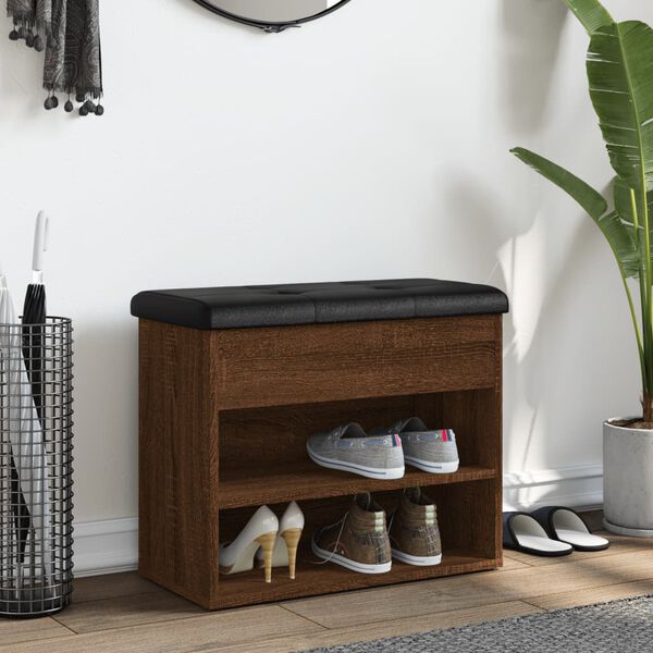 vidaXL Sk&oacute;bekkur Br&uacute;n Eik 62x32x50 cm Samsettur Vi&eth;ur