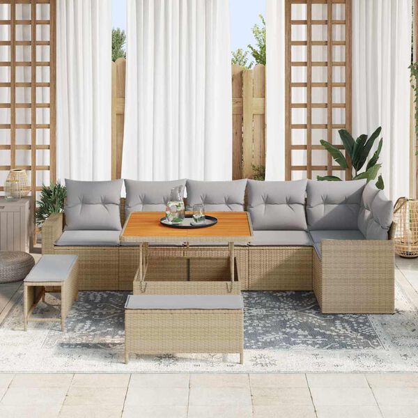 vidaXL Gar&eth;s&oacute;fa sett me&eth; p&uacute;&eth;i 11 pcs Beige og lj&oacute;sgr&aacute;r p&oacute;l&yacute;rattan