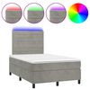vidaXL H&oacute;lfa&eth; Springr&uacute;m me&eth; D&yacute;nu&LED Lj&oacute;sgr&aacute;tt 120x190 cm Flauel