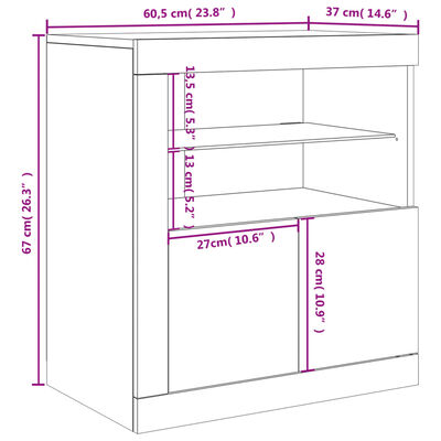 vidaXL Skenkur með LED Ljósum Steypugrár 60,5x37x67 cm