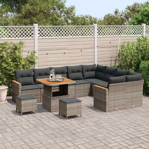 vidaXL Gar&eth;s&oacute;fa sett me&eth; p&uacute;&eth;i me&eth; geymslu 12 pcs Gr&aacute;r Poly Rattan