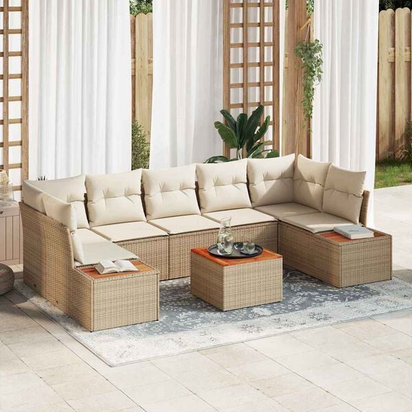 vidaXL Gar&eth;s&oacute;fa sett me&eth; p&uacute;&eth;i 8 pcs Drapplita&eth;ur Poly rattan