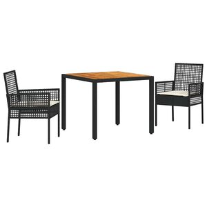 vidaXL Gar&eth;ur bor&eth;sett 3 pcs Svartur p&oacute;l&yacute;rattan