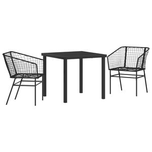 vidaXL Gar&eth;ur bor&eth;sett 3 pcs Svartur p&oacute;l&yacute;rattan