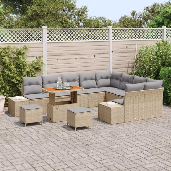 vidaXL Gar&eth;s&oacute;fa sett me&eth; geymslu 12 pcs Drapplita&eth;ur Poly rattan