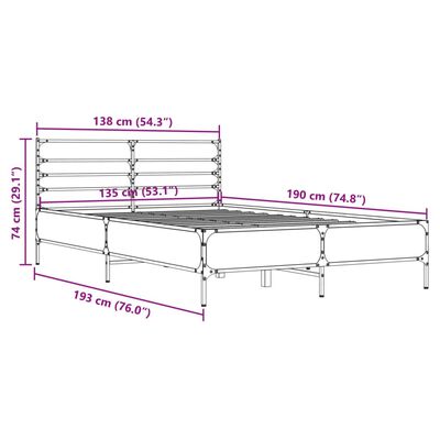 vidaXL Rúmgrind án Dýnu Sonoma Eikarlitur 135x190 cm