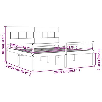 vidaXL Rúm fyrir Eldra Fólk án Dýnu Grátt 200x200cm Gegnheil Viður