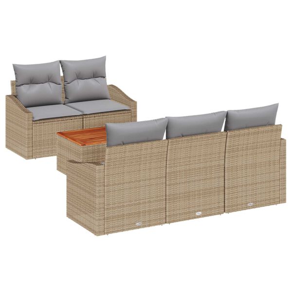 vidaXL Gar&eth;s&oacute;fa sett me&eth; geymslu 6 pcs Beige og lj&oacute;sgr&aacute;r p&oacute;l&yacute;rattan