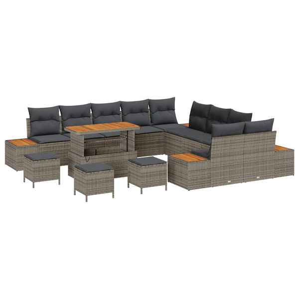 vidaXL Gar&eth;s&oacute;fa sett 14 pcs Gr&aacute;r p&oacute;l&yacute;rattan
