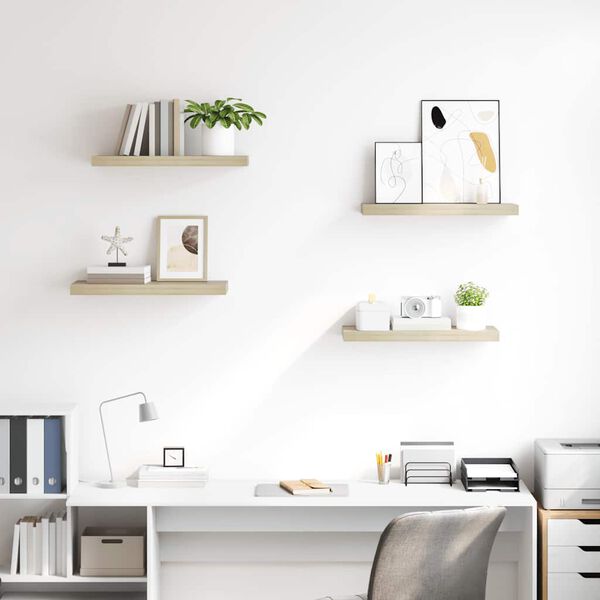 vidaXL Vegghengdar Hillur 4 stk. Eikarlitaðar 60x23,5x3,8 cm MDF