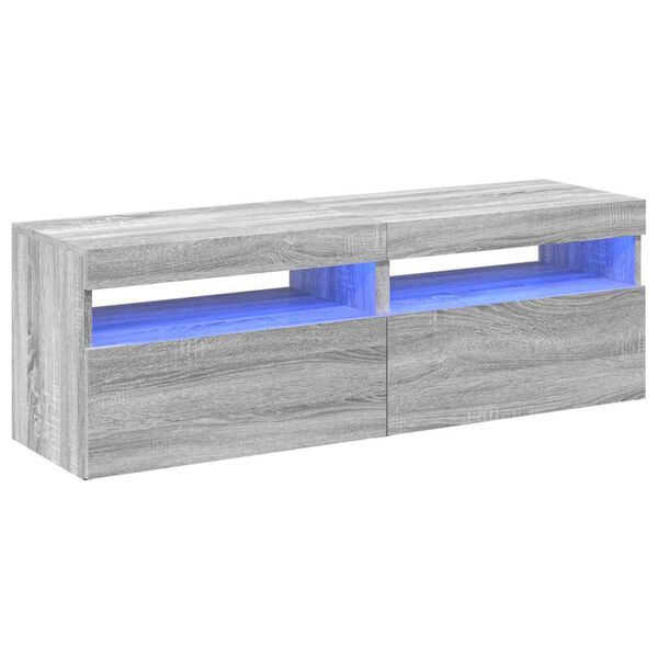 vidaXL Sjónvarpsskápur 2 stk. með LED Ljósum Grár Sonoma 60x35x40 cm
