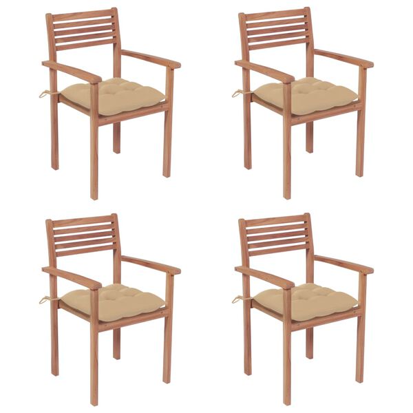 vidaXL Gar&eth;st&oacute;lar 4 stk. me&eth; Drappa&eth;ur Sessum Gegnheill Tekkvi&eth;ur