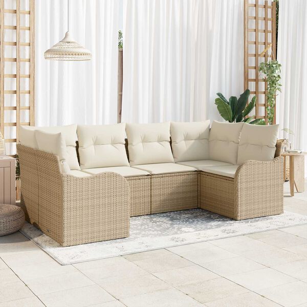 vidaXL Gar&eth;s&oacute;fa sett me&eth; p&uacute;&eth;i 6 pcs beige and white Poly rattan