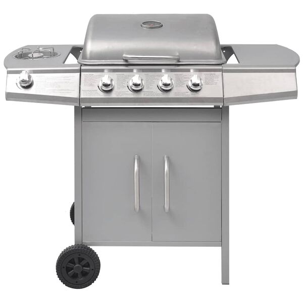 vidaXL Gas Barbecue Grill 4+1 Brennarar Silfurlitað