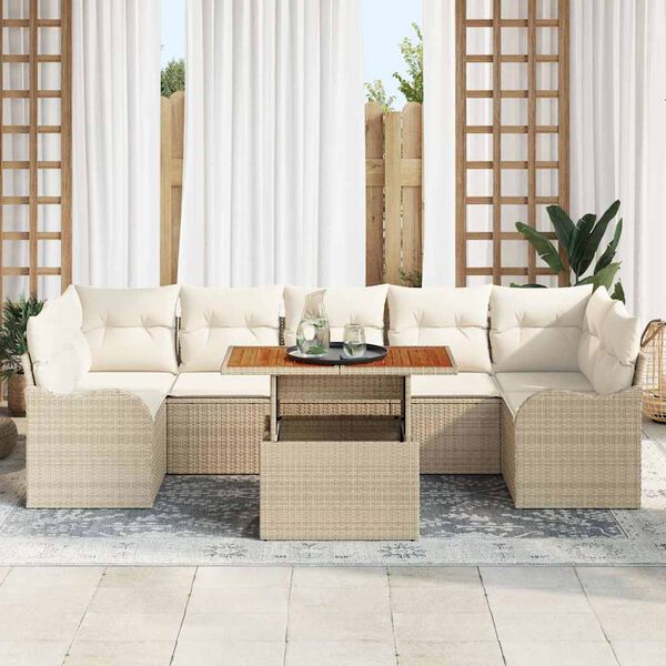 vidaXL Gar&eth;s&oacute;fa sett me&eth; p&uacute;&eth;i 8 pcs Beige og krem p&oacute;l&yacute;rattan