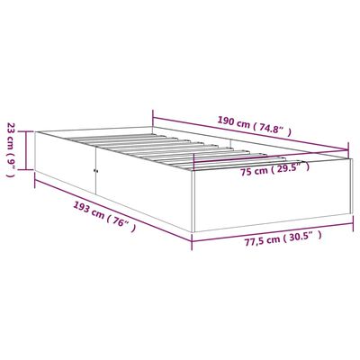 vidaXL Rúmgrind án Dýnu Gegnheill Viður Hvítur 75x190 cm