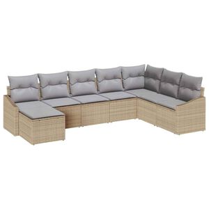 vidaXL Gar&eth;s&oacute;fa sett me&eth; p&uacute;&eth;i 8 pcs Beige og lj&oacute;sgr&aacute;r p&oacute;l&yacute;rattan