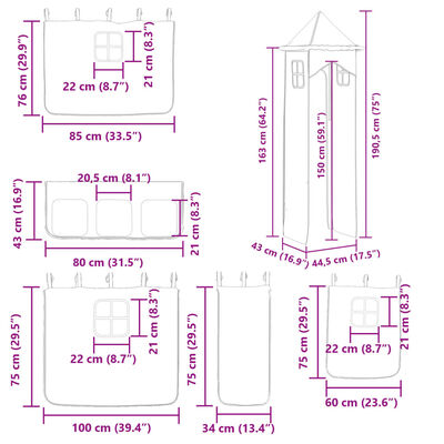 vidaXL Koja án Dýnu með Rennibraut og Gardínum Blá 80x200 cm