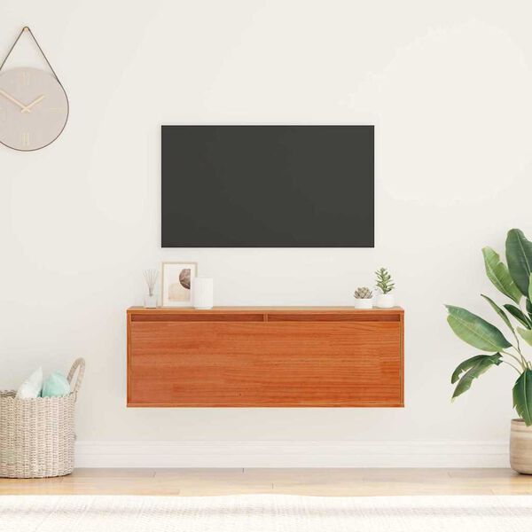 vidaXL Veggsk&aacute;pur me&eth; hillu Vaxbr&uacute;nn 100 x 30 x 35 cm Solid furuhikk