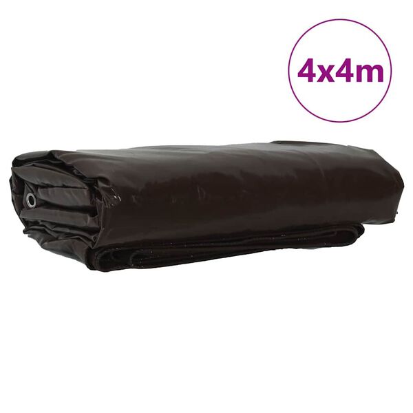 vidaXL D&yacute;na 650g / m&sup2; Br&uacute;nn 4 x 4 m Striga me&eth; PVC h&uacute;&eth;u