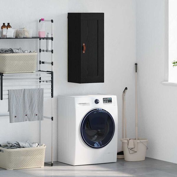 vidaXL Veggsk&aacute;pur Svartur Eik 34,5 x 34 x 90 cm Samsettur vi&eth;ur