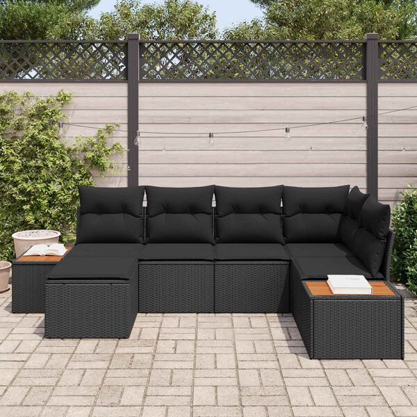 vidaXL Gar&eth;s&oacute;fa sett me&eth; p&uacute;&eth;i 6 pcs Svartur p&oacute;l&yacute;rattan