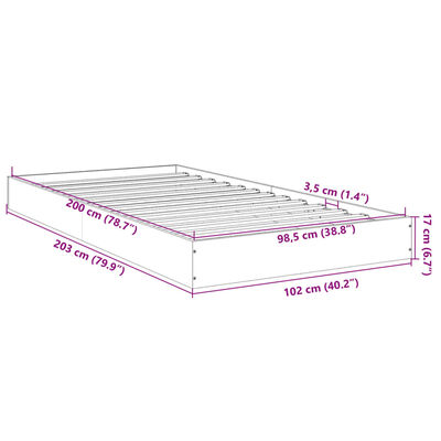 vidaXL Rúmgrind Reyktóna Eikarlitur 100x200 cm Samsettur Viður