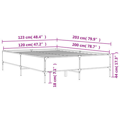 vidaXL Rúmgrind án Dýnu Gráir Sonoma Eik 120x200 cm