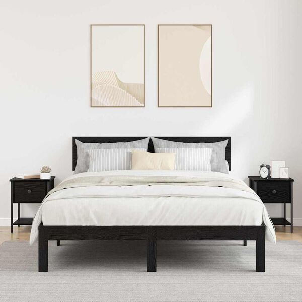 vidaXL N&aacute;ttbor&eth; 2 pcs Svartur Eik 34 x 35,5 x 45 cm Samsettur vi&eth;ur