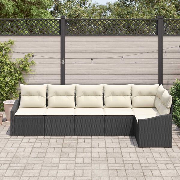 vidaXL Gar&eth;s&oacute;fa sett 6 pcs Svartur Poly rattan