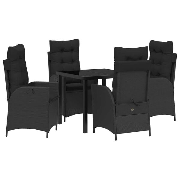 vidaXL Gar&eth;ur bor&eth;sett me&eth; p&uacute;&eth;i 5 pcs Svartur p&oacute;l&yacute;rattan