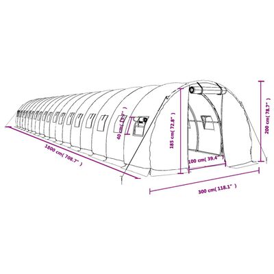 vidaXL Gróðurhús með Stálgrind Hvítt 54 m² 18x3x2 m